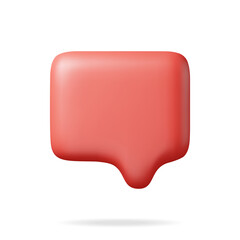 Fototapete - 3D Red Blank Speech Bubble Isolated on White. Render Chat Balloon Pin. Notification Shape Mockup. Communication, Web, Social Network Media, App Button. Realistic Vector Illustration