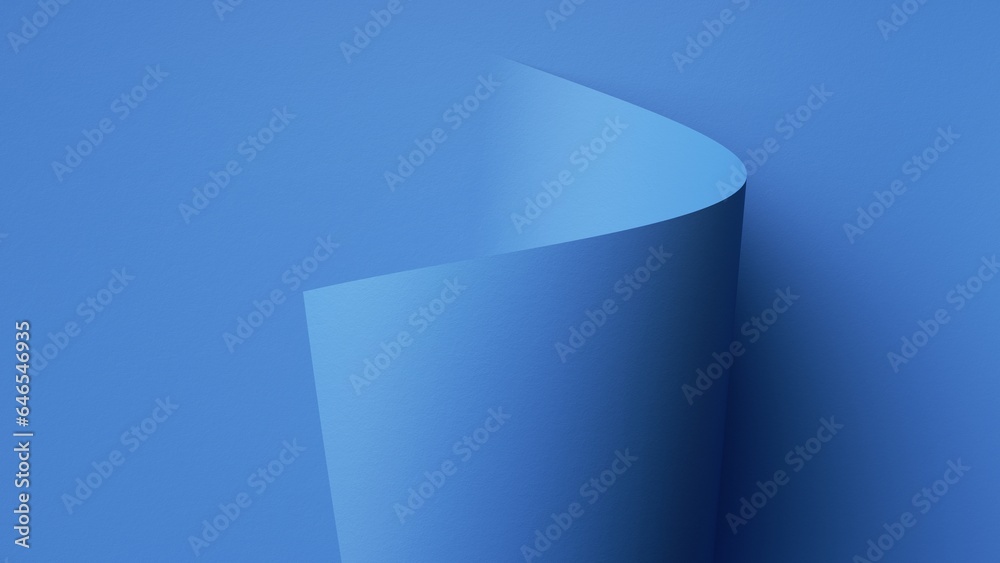3d render, abstract blue background with curly paper corner, modern ...