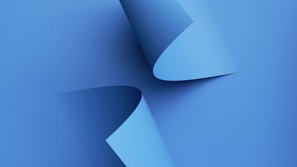 3d render, abstract blue background with curly paper corners, modern minimalist wallpaper