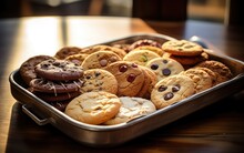Assortment Of Chocolate Chip Cookies On A Metal Tray
