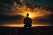 man praying at sunset. ai generative