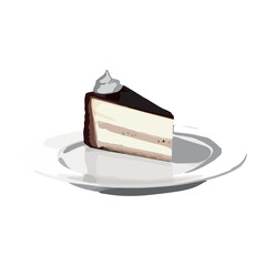 Canvas Print - Whipped cream cheesecake slice on white plate