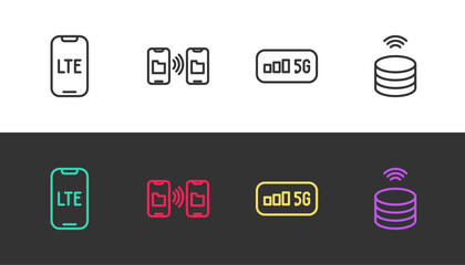 Poster - Set line LTE network, Data transfer and storage, 5G wireless internet and Smart data server on black and white. Vector