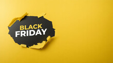 Yellow Torn paper top view, Black Friday concept, Black Friday Composition, discount banner, Generative AI