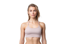 portrait of fitness woman in sports clothes with slim fit body and flat abs, png isolated on white transparent background