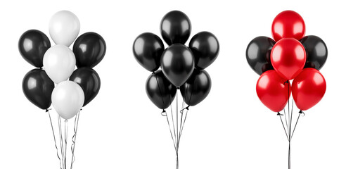 Bunch of black, red and white baloons isolated on a transparent background. Black Friday.