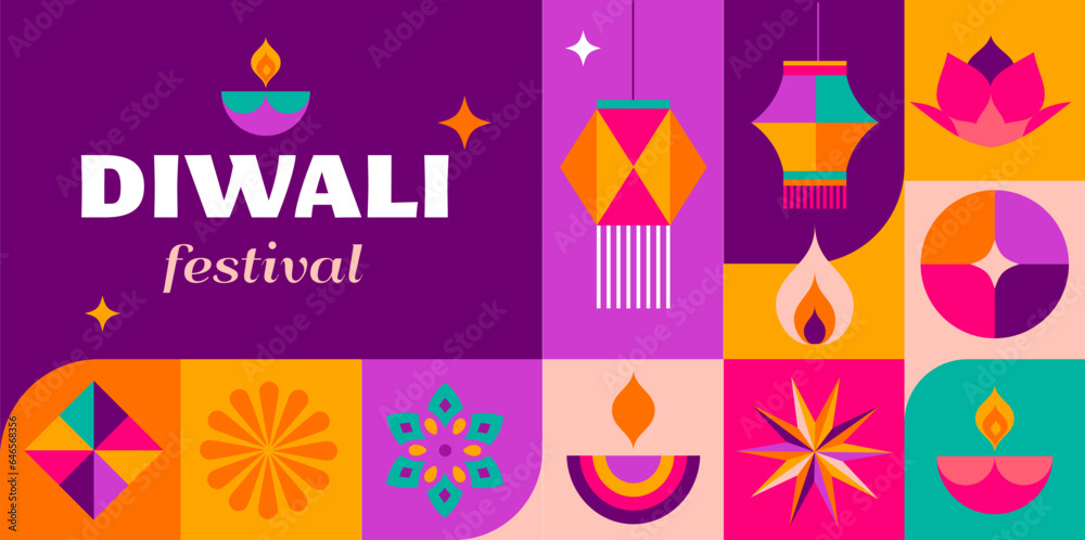 Happy Diwali, festival of light. Modern geometric minimalist design ...