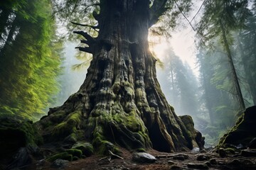 Sticker - A colossal, ancient tree that serves as the guardian of a mystical forest, its roots delving deep into the earth