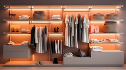 Wall Mural - Modern style wardrobe, Illuminated and organized. Generative AI