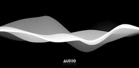 Poster - sound wave visualiztion. 3d black and white solid waveform. voice sample pattern.