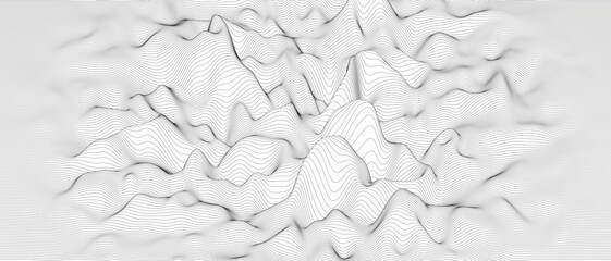 Poster - Monochrome sound line waves abstract background . Distorted line shapes on a white background.