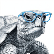 Illustration Of A Turtle With Blue Glasses, Painting, Print, Printable Sheet