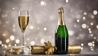 Wall Mural - Holidays winter champagne celebration with bottle and glass