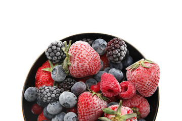 Wall Mural - Bowl of frozen berries on white background