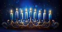 A Hanukah Menorah With Five Lit Candles. Imaginary Illustration.