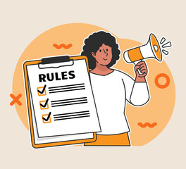 Black woman carrying a board of rules