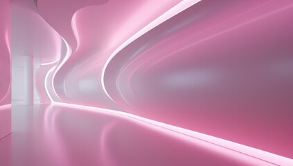 Poster - bright pink neon lights and white light reflect in the hallway generative ai
