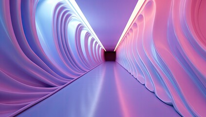 Poster - white, neon colored corridor with pink walls and light generative ai