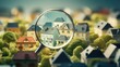 toy house under magnifying glass. Concept for searching for a house and real estate. generative AI