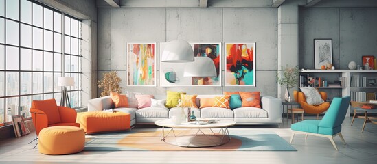 Contemporary, vibrant indoor space digitally created.