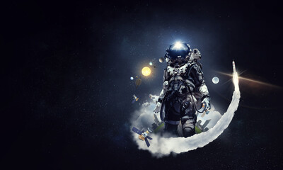 Wall Mural - astronaut walking on an unexplored planet