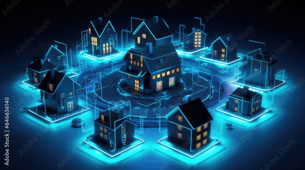 Computerised Houses digital house connected to the computer and internet. Concept to show ...