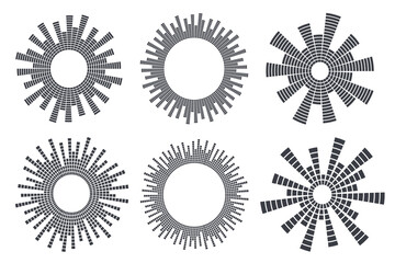 Poster - Circle sound wave. Audio music equalizer. Round circular icons set. Spectrum radial pattern and frequency frame. Vector design