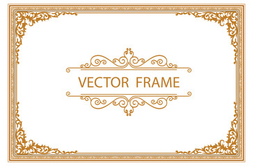Poster - Gold frame with corner Thailand line floral for picture, Vector design frame border.