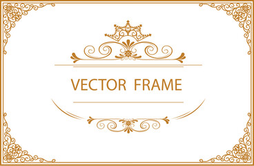 Canvas Print - Gold frame with corner Thailand line floral for picture, Vector design frame border.