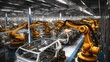 © visoot - Many robotic arms doing welding on car metal body in manufacturing plant, Cars on production line in smart factory.