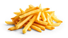 French Fries With Shadow Golden Fried Fast Food Isolated On Transparent Background. Generative AI