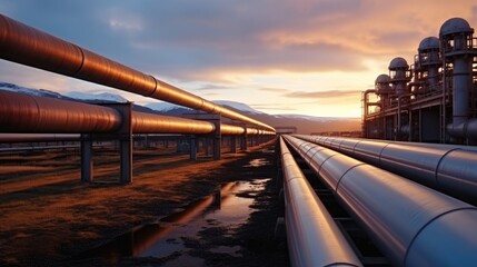 Fototapete - Oil Pipeline, Steel pipeline and valves.