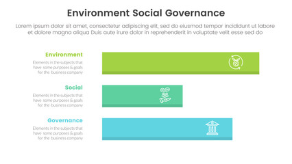 Poster - esg environmental social and governance infographic 3 point stage template with horizontal long data