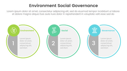 Poster - esg environmental social and governance infographic 3 point stage template with big circle symmetric