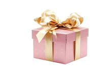 Pink Christmas Gift Box, Pink And Gold Gift Box Isolated PNG