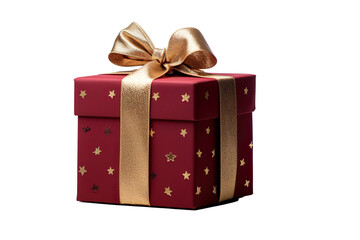 Wall Mural - Red Christmas gift box, Dark red and gold gilt box isolated PNG