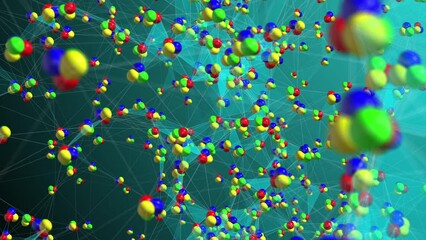 Poster - abstract movement of atom molecules, plexus structures, cgi motion graphics, science and technology 