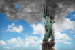 Statue of Liberty and New York City Skyline on fire and destroyed concept
