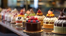 Small Cakes On Display At The Patisserie Counter.