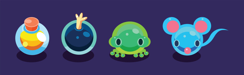 Poster - Flat Assets for Mobile Game with Funny Creatures Vector Set