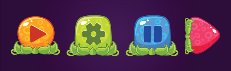 Poster - Glossy Button with Green Grass for Game User Interface Vector Set
