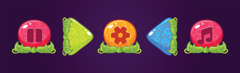 Poster - Glossy Button with Green Grass for Game User Interface Vector Set
