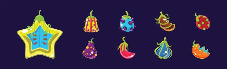 Poster - Funny Colorful Fantasy Bright Fruits Vector Set