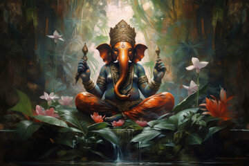 Wall Mural - decorative lord ganesha sculpture on natural background. Concept of Lord ganesha festival.