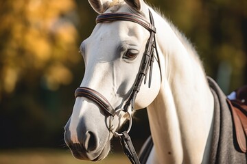 Poster - The head of a white horse in nature.