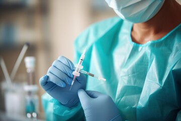 Poster - Nurse holding needle for injections.