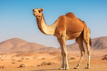 A Camel Stands In The Desert.