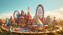 Amusement park in the city. 3d render illustration. generative ai