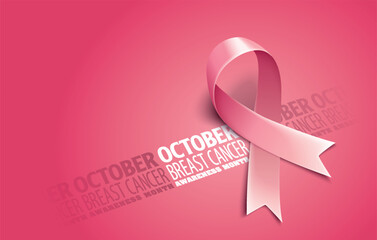 Posters for breast cancer awareness month in october. Realistic pink ribbon symbol. Medical Design. Vector illustration.