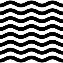 Wave Wide Line Seamless Pattern. Wavy Thick Stripes Pattern. Black Horizontal Water Curve Lines Texture. Simple Monochrome Black And White Background. Editable Stroke. Vector Illustration.